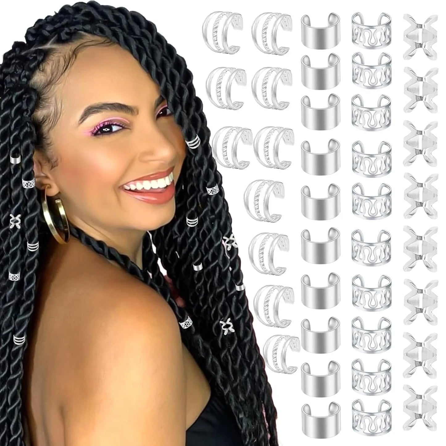 40PCS Gold Hair Jewelry for Braids – Adjustable Cuffs, Rings, and Beads for Locs and Dreadlocks