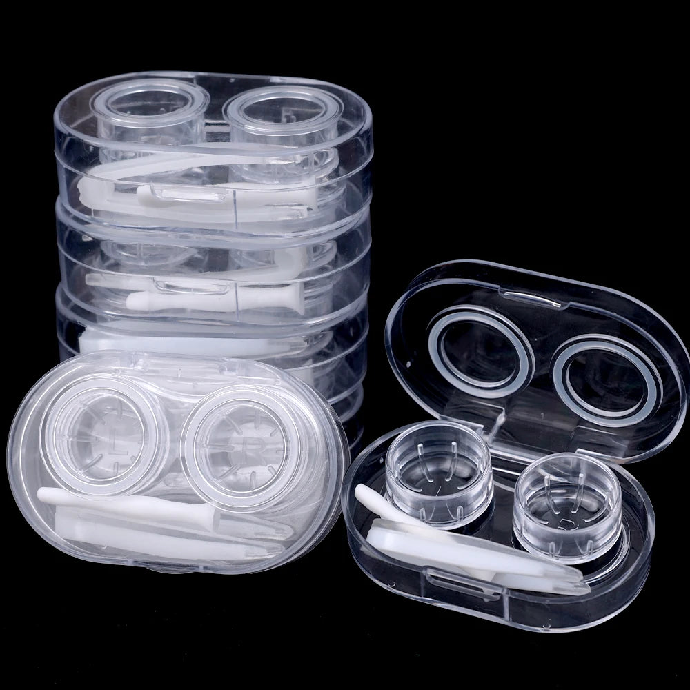 Small Plastic Contact Lens Cases - Portable Oval Transparent Eye Contacts Lenses Holder Box with Tweezers Remover Tools