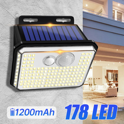 Super Bright IP67 Waterproof Solar Outdoor Garden Lights: Motion Sensor Security Lamp with 178 LEDs