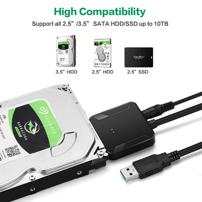 High-Speed SATA to USB 3.0 Adapter Cable for 2.5/3.5 Inch SSD HDD - UASP Supported with 12V Power Adapter