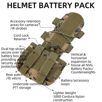 BOOIU Tactical Helmet Battery Pouch MK1 - Counterweight & NVG Battery Pack for Balanced Helmet Accessories