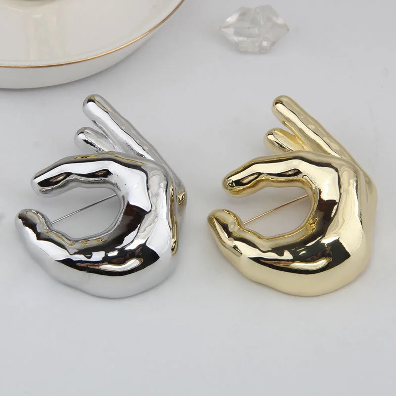 Large Smooth Hand Gesture Brooch - Exaggerated Pin for Sweater, Coat, Suit - Corsage Accessories with New Y2K Jewelry Design