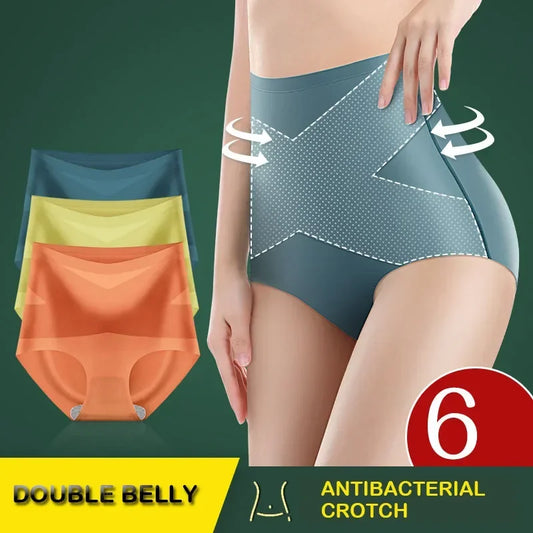 2024 Ice Silk Seamless Panties - High Waist Flat Belly Briefs with Strong Body Shaping, 3D Hip Lift for Women