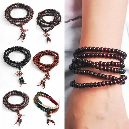 9 Styles 6mm Natural Sandalwood Buddhist Prayer Beaded Bracelets – Black Ebony Unisex Bangles for Men and Women