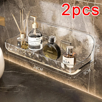 Acrylic Transparent Storage Rack - Punch-Free Wall Mounted Cosmetic Tray, Makeup Organizer for Bathroom and Kitchen Shelf