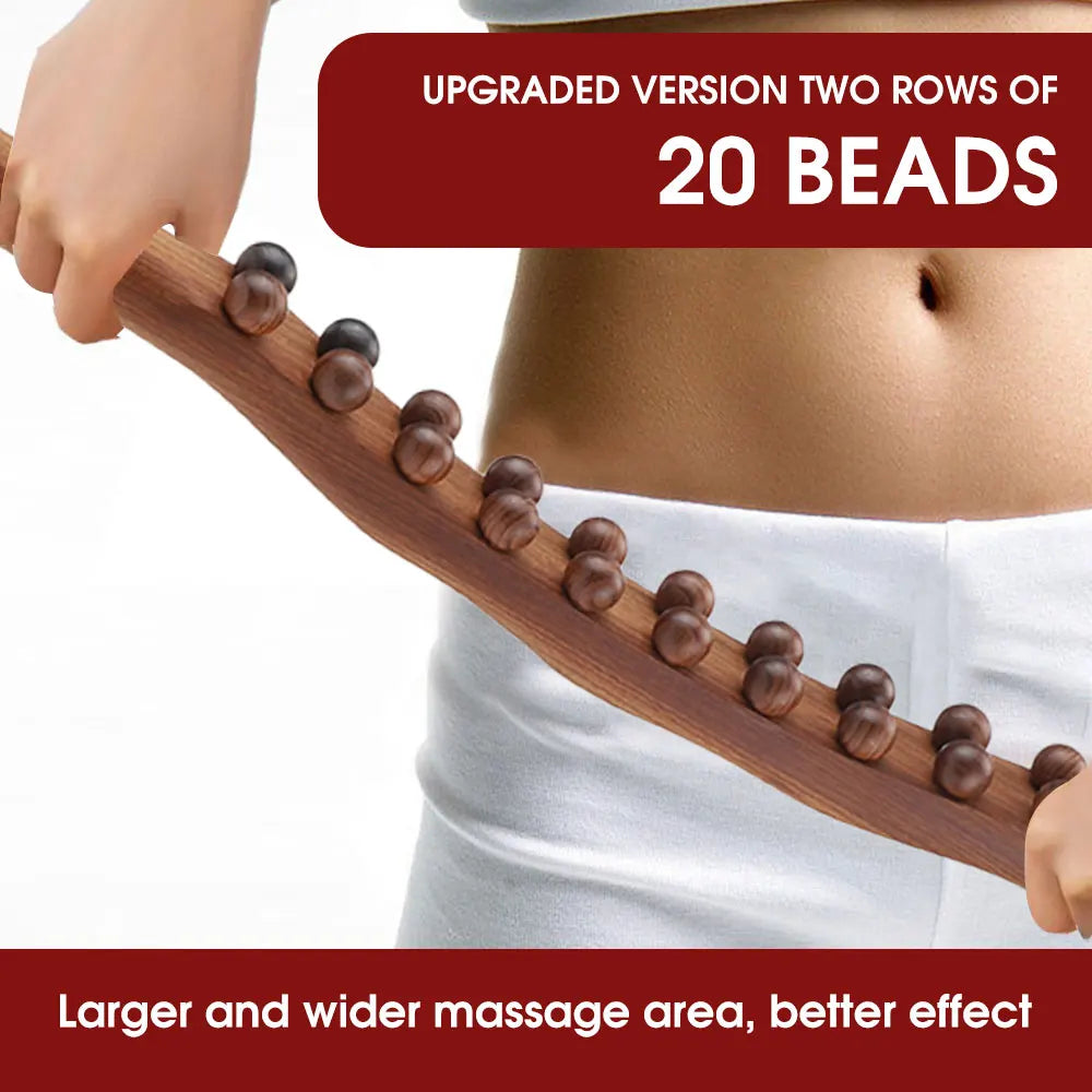 20-Bead Universal Beech Wood Scraping Stick - Back Massage Tendons Point Treatment Guasha Therapy Tool for Abdominal Massager Relaxation