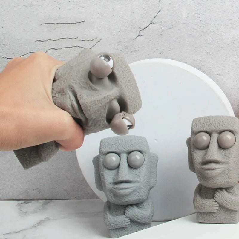 Stone Man Stress Relief Toy – Soft Moai Statue that Slowly Rebounds | Squeeze Eyes for Relaxation and Stress Relief | Kids Gift