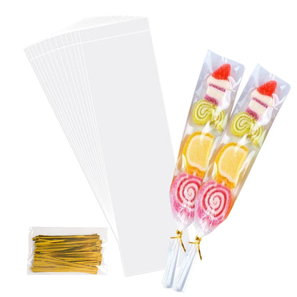 50/100pcs Long Clear Self-adhesive Cellophane Bags - Transparent Candy Cookie Gift Packaging for Birthday Party Decor Supplies