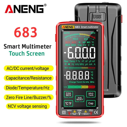 ANENG 683 Professional Multimeter - 6000 Counts, AC/DC Voltage Test, Current Ammeter, Smart Touch Screen | NCV & Diode Test