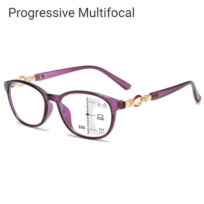 New 3-in-1 Progressive Multifocal Reading Glasses for Women - Anti-Blue Eyeglasses - Easy Far and Near Vision Correction from +1.0 to +4.0