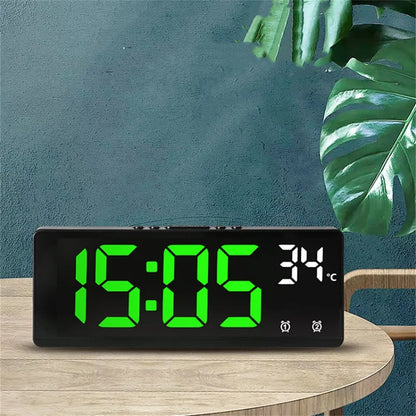 Voice Control Digital Alarm Clock - Temperature Display, Dual Alarm, Snooze - Desktop Table Clock with Night Mode - 12/24H LED Watch