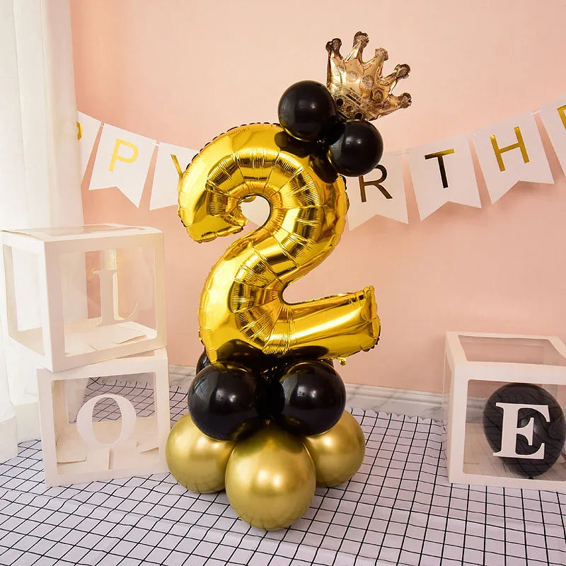 Chrome Gold and Black 32-Inch Number Foil Balloons – Happy Birthday Party Decorations for Boys and Girls ( Ages 1-9 )