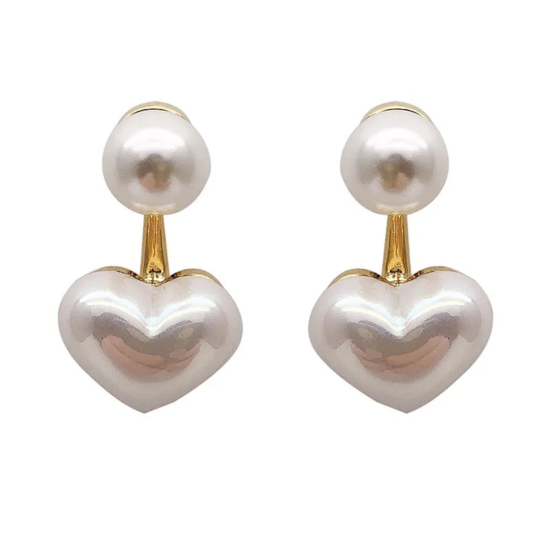 Imitation Pearl Heart and Round Stud Earrings for Women - Elegant Love Ear Studs for Party, Wedding, Valentine's Day Gifts