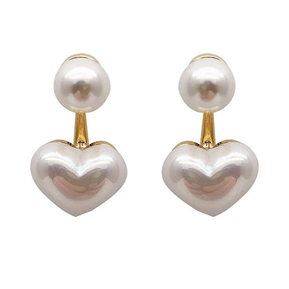 Imitation Pearl Heart and Round Stud Earrings for Women - Elegant Love Ear Studs for Party, Wedding, Valentine's Day Gifts