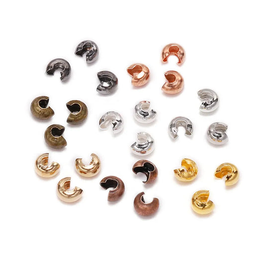 Copper Round Crimp End Beads - 50-100pcs/lot, Dia 3 4 5mm - Stopper Spacer Beads for DIY Jewelry Making Findings