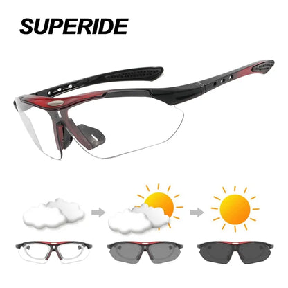 Superide Photochromic Sunglasses: Running & Cycling Glasses with Polarized Lenses - Myopia Frame, Road Bike MTB Eyewear for Men & Women