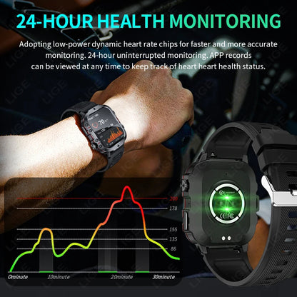 LIGE Outdoor Smart Watch for Men – 2.01" Screen, 3ATM Waterproof, Bluetooth Call, AI Voice, Sport Smartwatch for Android, Xiaomi, iOS