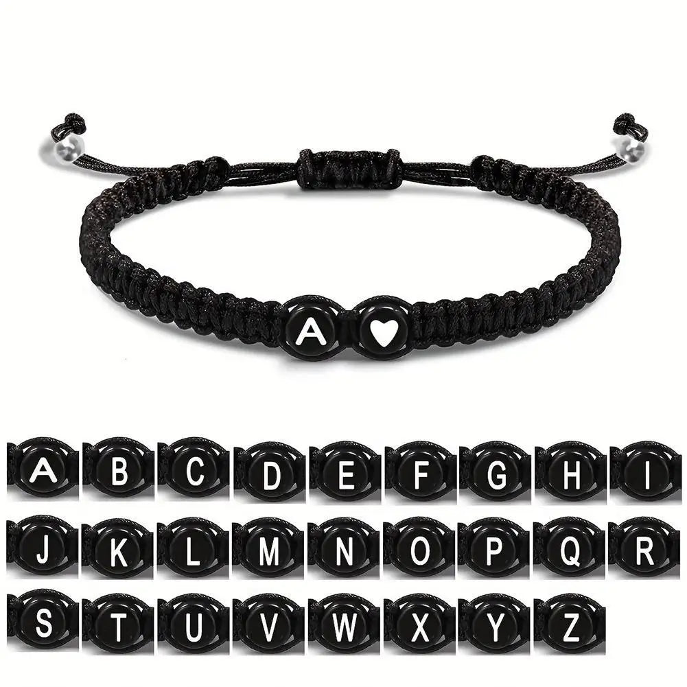 Handmade 26 Letters Initial Heart Bracelets – Adjustable A-Z Name Braided Friendship Jewelry for Women and Men