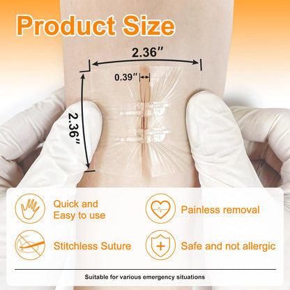 CARBOU 2PCS Zipper Wound Closure Strips - Painless Suture-Free Wound Dressing Kit for Emergency Laceration Closures