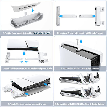OIVO PS5 Slim Horizontal Cooling Stand - Console Stand with Controller Charger for PlayStation 5 Slim Disc and Digital Editions