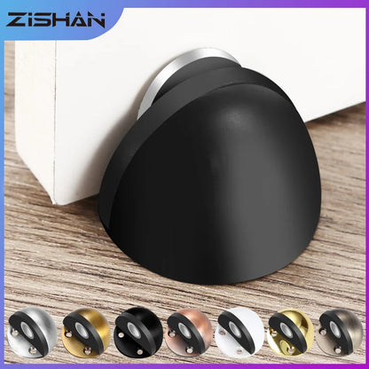 Stainless Steel Magnetic Door Stopper - Punch-Free Anti-Collision Rubber Semi-Circle with Magnetic Suction