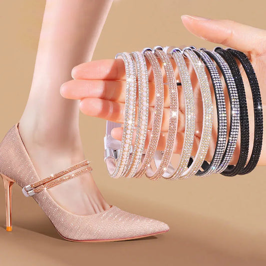 Diamond Shoelaces Anti-Drop High Heels Shoe Band for Women - Elastic Fixing Belts with Rhinestone - Heel Straps Belt Drill