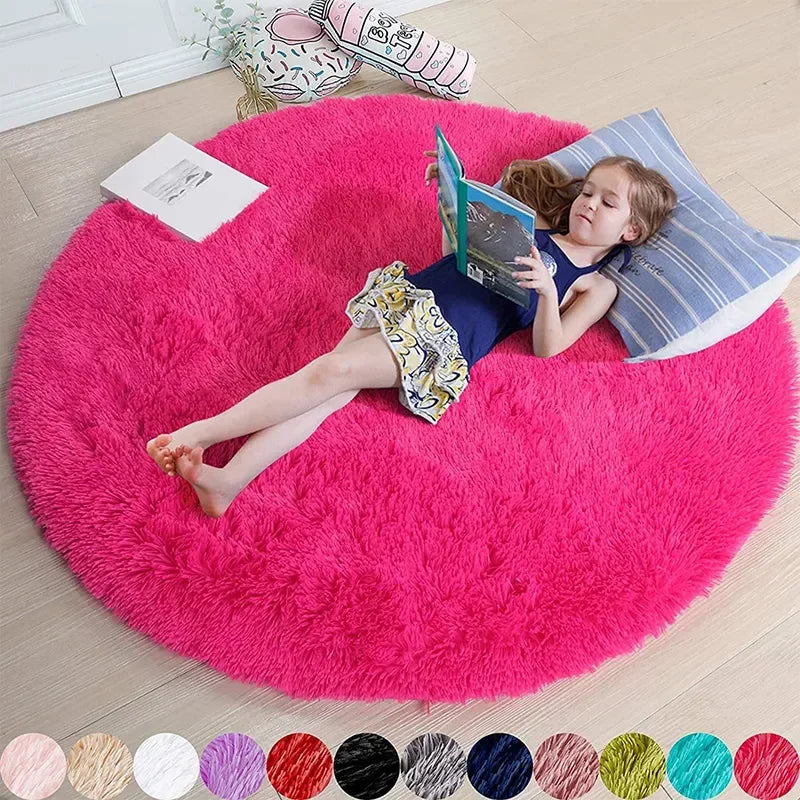 Super Soft Plush Round Rug Mat – Fluffy White Carpet for Living Room, Bedroom, and Kids' Room Decor