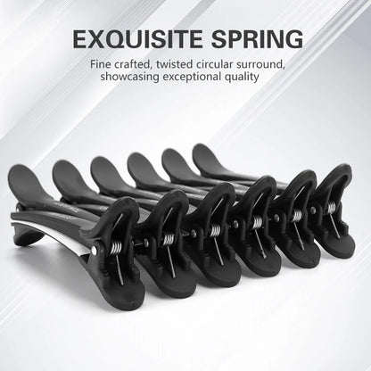 12pcs Salon Alligator Hair Clips - Non-Slip Plastic Clamps for Hairdressing, Black Hair Care Styling Tools