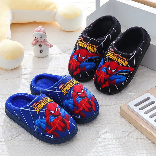 Cartoon Printed Spider-Man Cotton Slippers for Kids | Fashionable Warm Indoor Shoes for Boys | Autumn and Winter Style