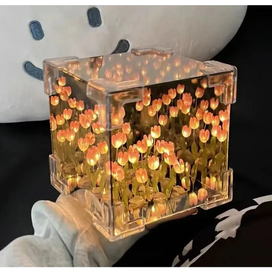 Creative DIY Tulip Flower Sea Cube Night Lamp Kit – 3D Material Package, Perfect Gift for Girlfriend or Couple