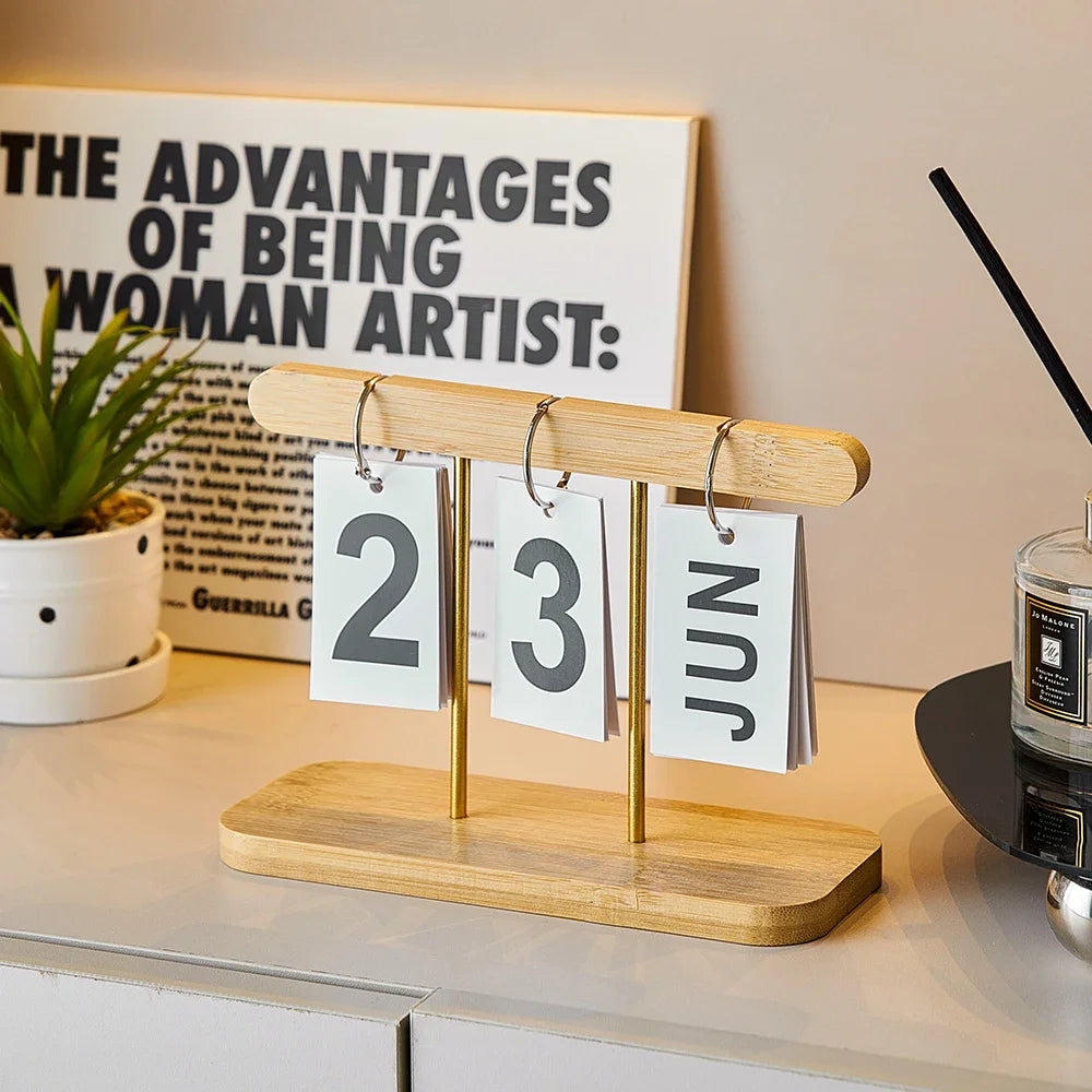 Minimalist Wooden Calendar Ornament – Modern Desk Accessories for Living Room and Office, Simple Home Decor Crafts Gift