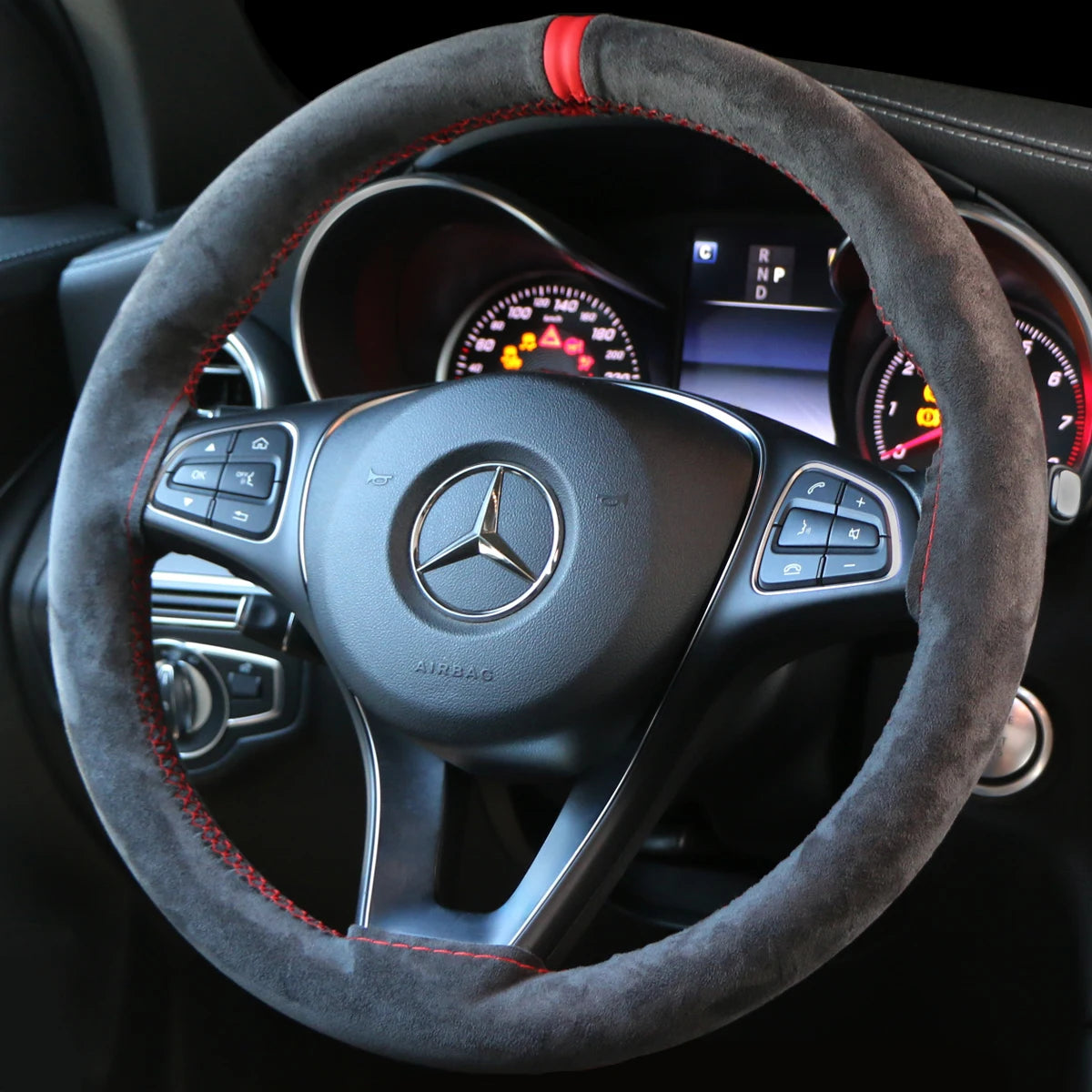 Universal Suede Car Steering Wheel Cover - Hand-Sewn Soft Leather Braiding, Non-Slip and Ventilated Auto Wheel Protector