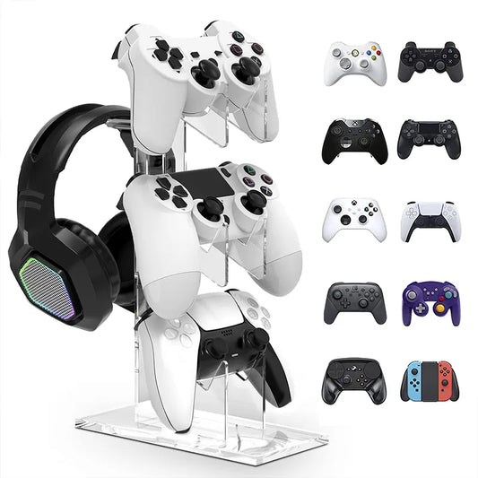 Universal 3-Layer Controller and Headphone Holder - Game Accessories Storage for PS5, PS4 (Black, White, Transparent)