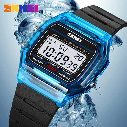 SKMEI 2056 Shockproof Digital Watch – Back Light Display, Stopwatch, Transparent TPU Strap, Women’s Reloj Mujer, Ladies Wristwatch