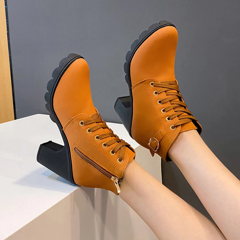 European Lace-up Women's High Heel Boots: Spring-Winter Collection | Premium Quality PU | Fast Delivery