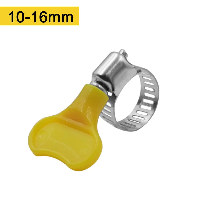 5 pcs Adjustable Yellow Plastic Handle Hand Twist Hose Clamps - Worm Drive 201 Stainless Steel Pipe Clips ( 8-44mm ) - Tube Fasteners