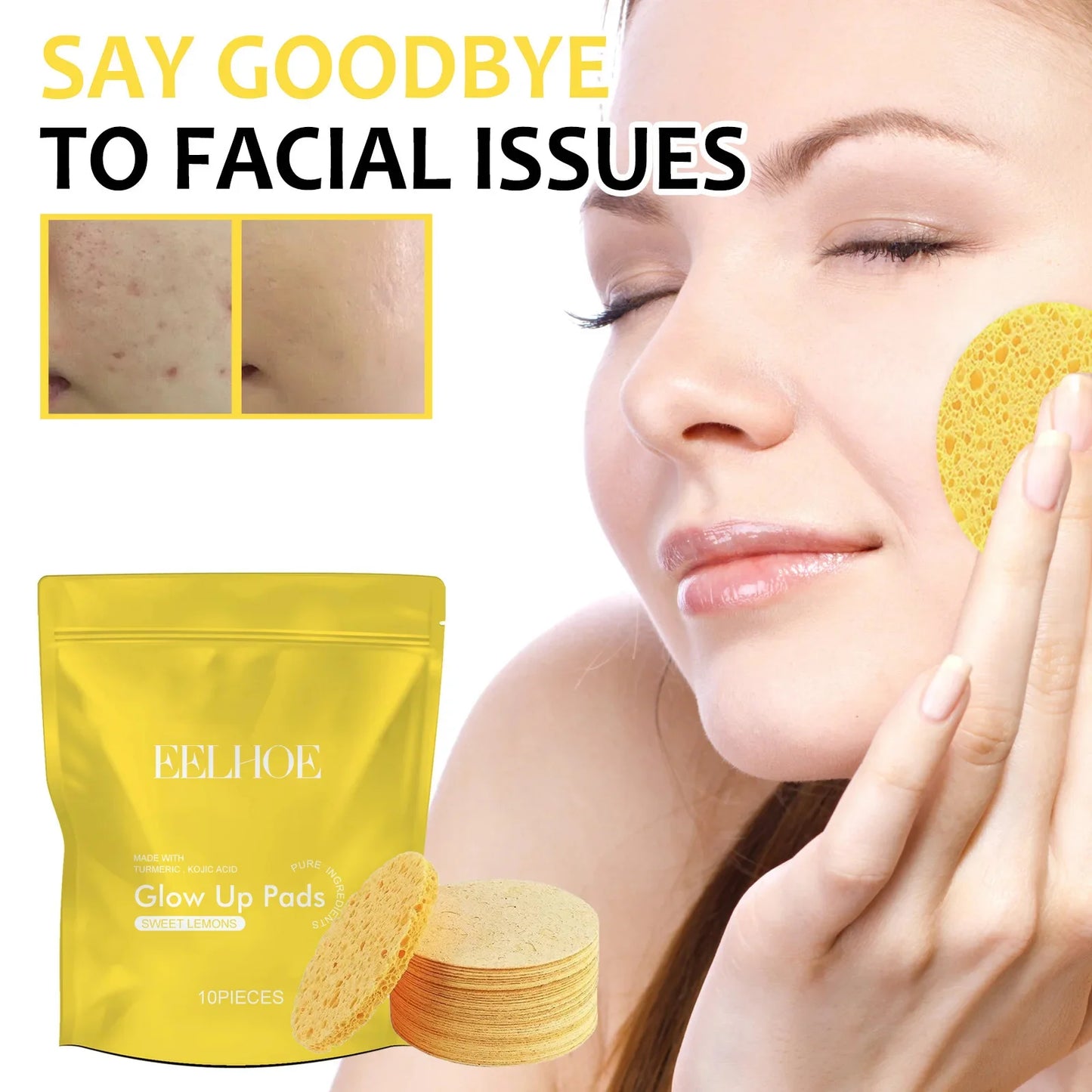 Turmeric and Kojic Acid Cleansing Pads - Exfoliating Facial Sponges for Daily Dirt Removal and Skin Care