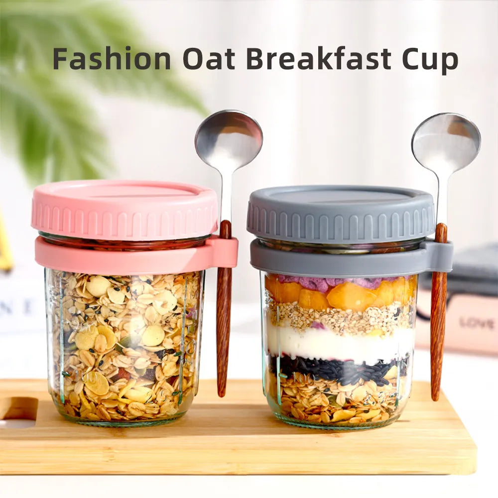 Multifunctional Portable Breakfast Cup with Lid and Spoon - Perfect for Oatmeal, Cereal, Nuts, Yogurt, Salad, and More! Heat-Resistant Tumbler for Juice and Milk On-the-Go