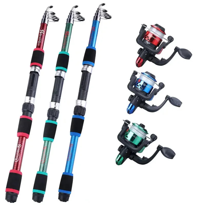 Full Fishing Pole Set with Telescopic Rod, Spinning Reel, Baits, and Hooks - Travel Ready Pole Kit