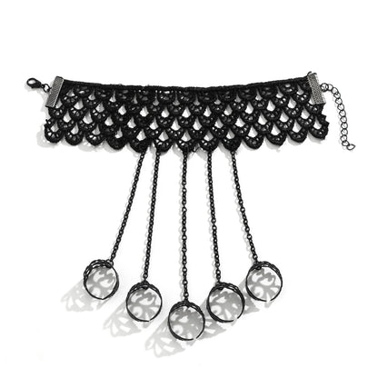 Vintage Black Lace Finger Wrist Chain Rings Bracelet: Creative Metal Hand Harness Bangles for Women - Unique Halloween Jewelry