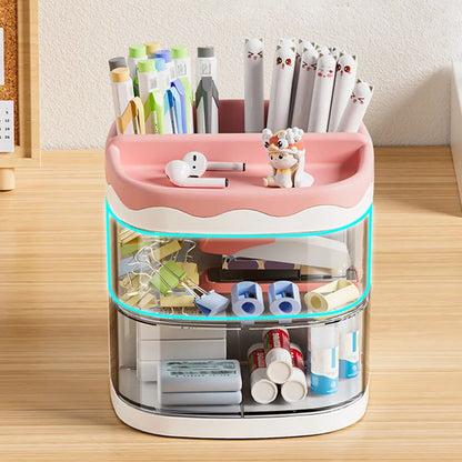 Clear Cartoon Stationery Holder for Desk - Organize Pens, Pencils, Makeup Brushes, and More with Style!