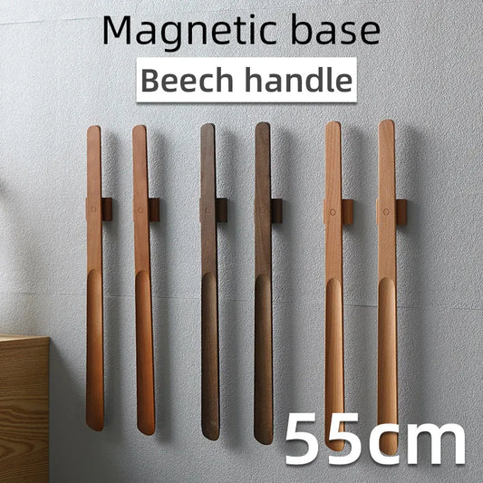 55CM Wooden Long Handle Magnetic Shoehorn - Shoe Spoon Horn for Easier Wear with Customized Logo Support