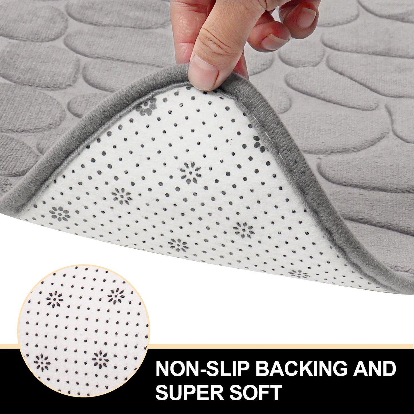 Curved Bathroom Mat - Non-Slip Pebble Embossed Bath Mat | Absorbent Floor and Toilet Mat for Showers