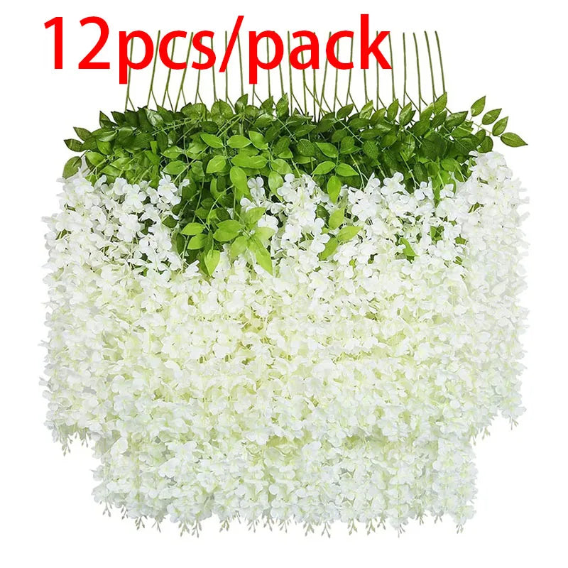 12pcs Artificial Wisteria Flowers String - Hanging Garland for Outdoor Wedding Garden Arch Decoration - Home Party Decor Fake Flower