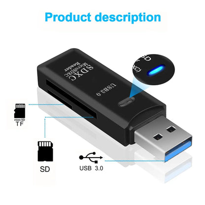 Mini High Speed 2-in-1 Multi Card Reader: USB 3.0 Micro SD TF Memory Flash Drive Adapter