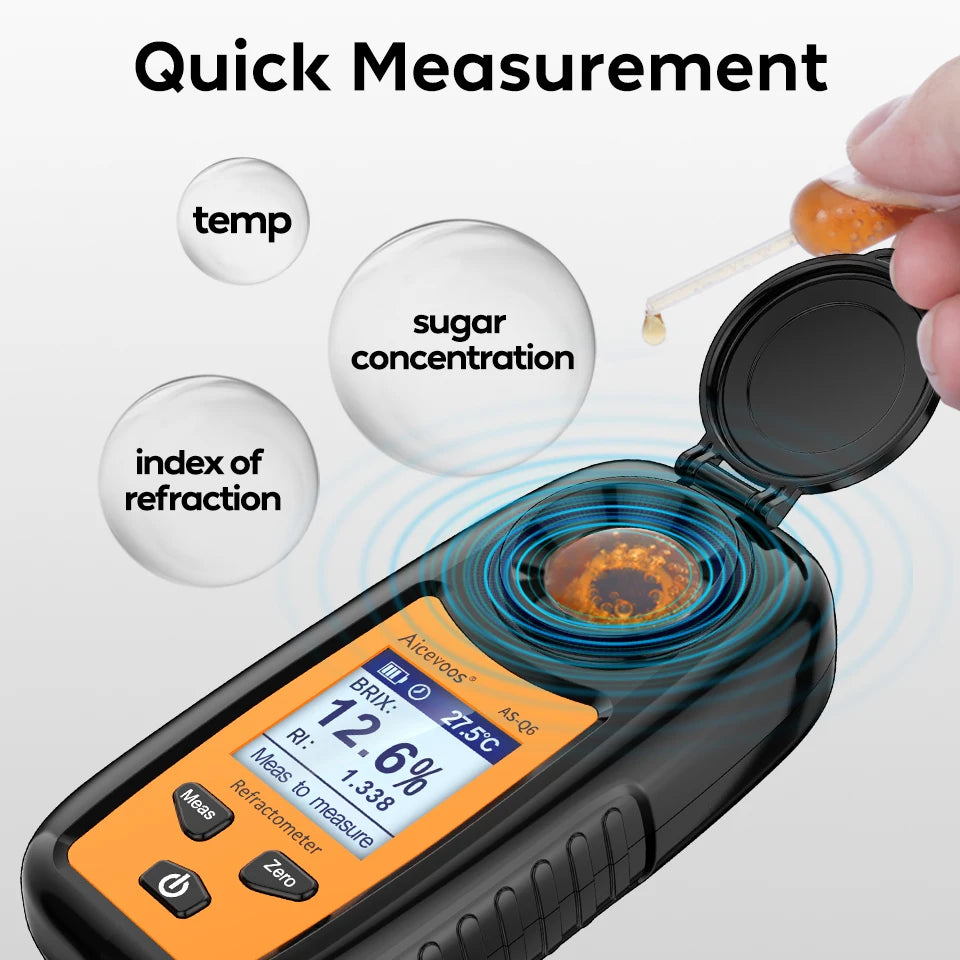 Aicevoos Digital Refractometer Brix Meter - Sugar Content Measuring Instrument for Fruit Juice, Beverage, Wine, Beer - 0-35% Range