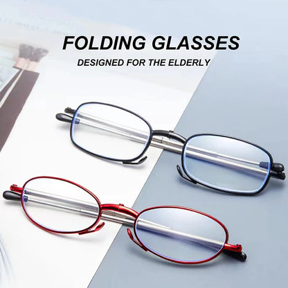 Portable Foldable HD Reading Glasses - Unisex Anti-Blue Light, Ultralight Presbyopia Oval Frame Eyewear for Men and Women