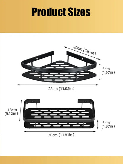 Aluminum Alloy Bathroom Shelf - No Drill Kitchen and Shower Storage Organizer, Wall Mounted Accessory Shelf