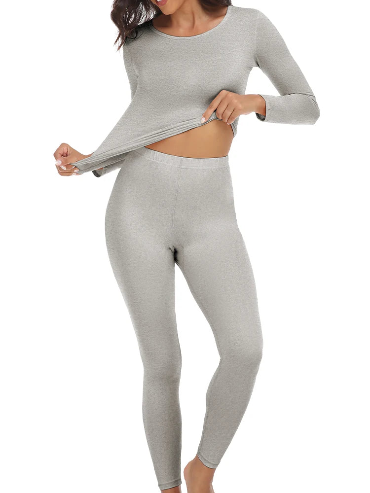 Women's Long John Thermal Underwear Set - 2 Piece Seamless Warm Pajamas with Top and Leggings for Autumn Winter