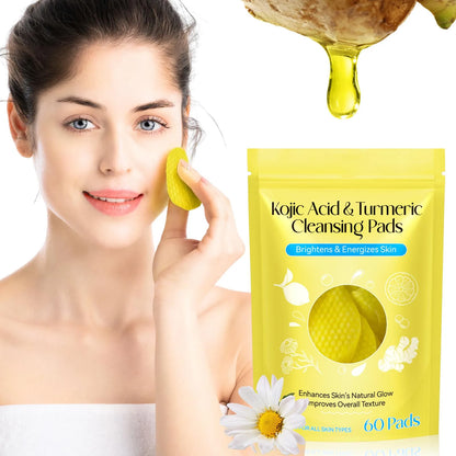 60/120pcs Kojic Acid and Turmeric Cleansing Pads - Deep Cleansing Face and Body Sponge for Smooth, Glowing Skin